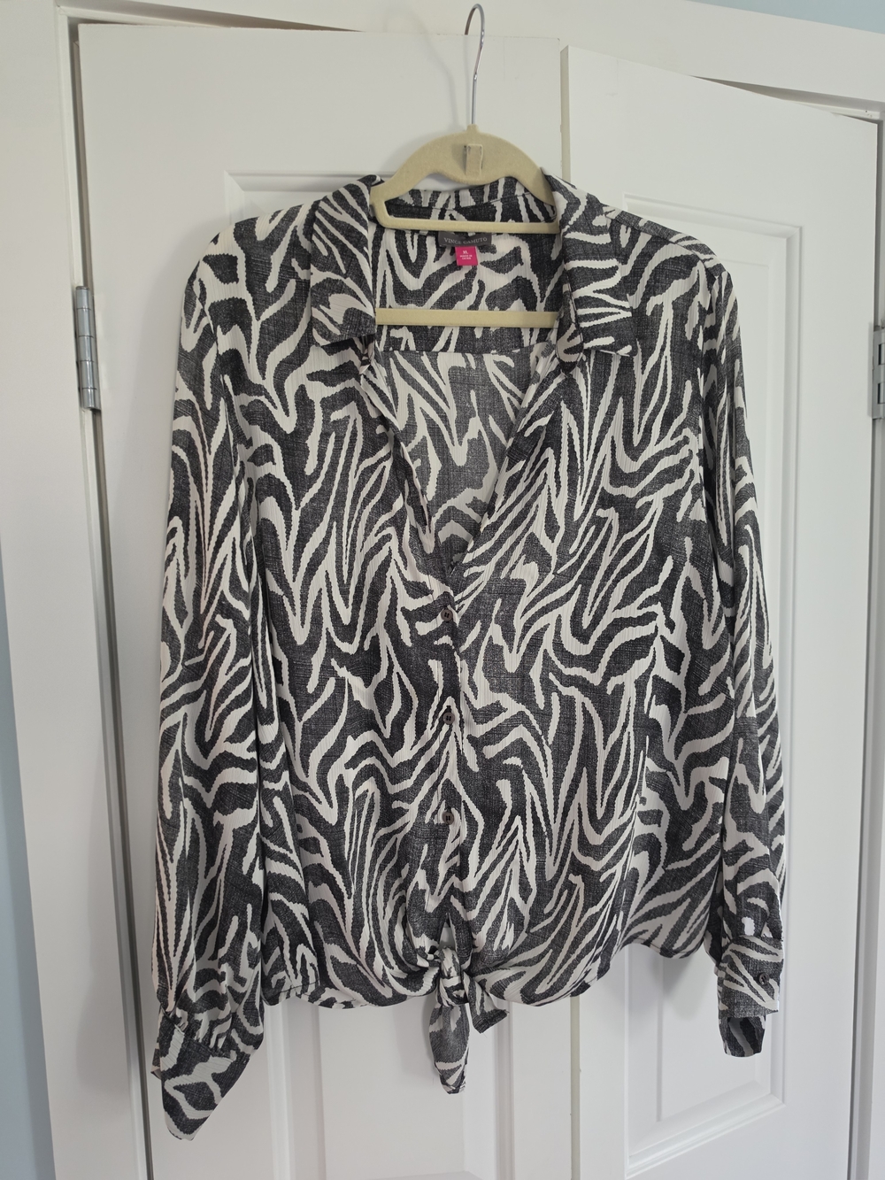 Women’s Black & White Zebra Tie-Front Blouse